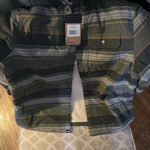 The North Face Green Striped Hooded Jacket/Shirt - Sherpa Lined - Large